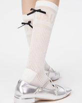 Women Antibacterial Cotton Mesh Knee High Socks Letter Bowknot